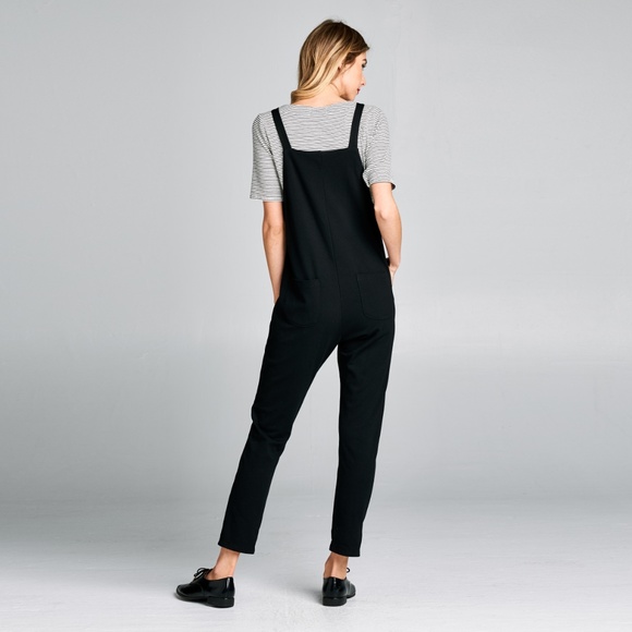 Black Knotted Cropped Overalls w/Pockets - Picture 5 of 5